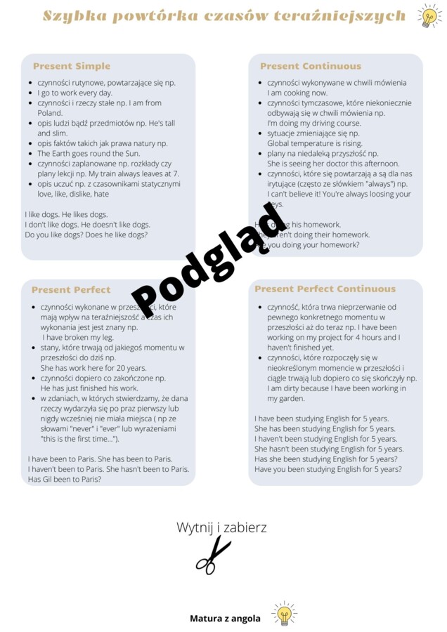 Czasy teraźniejsze - opracowanie i ściągawki