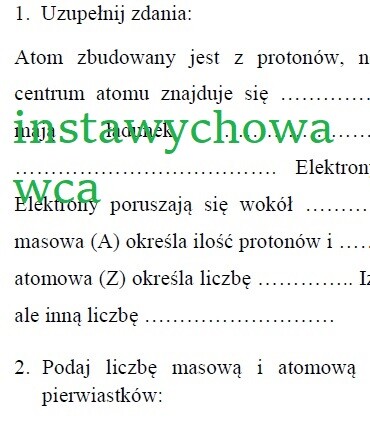 Jądro atomowe-karta pracy