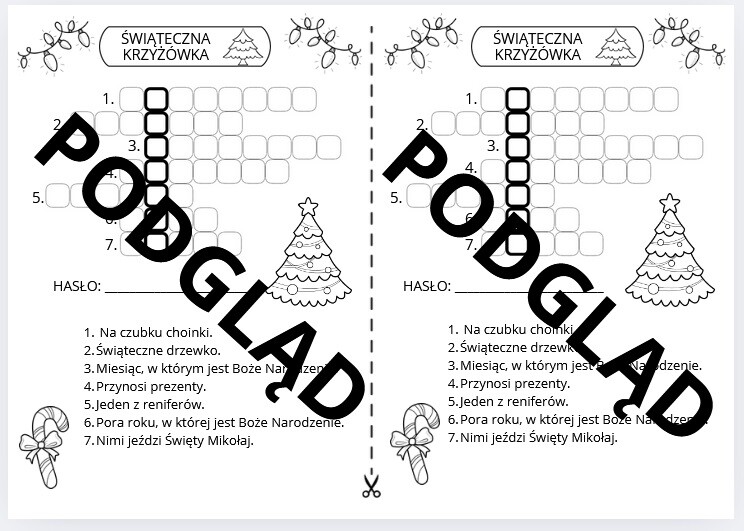 Świąteczna krzyżówka - kl. I - III