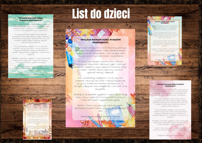 List do dzieci "Witajcie Kochane Dzieci w Naszym Przedszkolu!