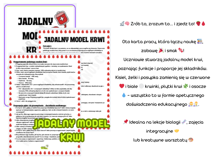 Jadalny model krwi - przyroda, biologia, zajęcia rozwijające kreatywność, pokazy doświadczeń, kółka naukowe