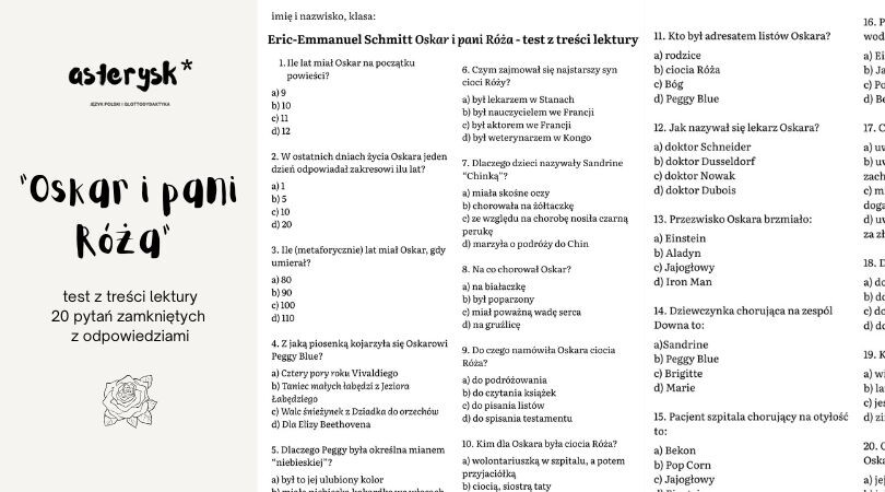 Eric-Emmanuel Schmitt "Oskar i pani Róża" - test z treści lektury