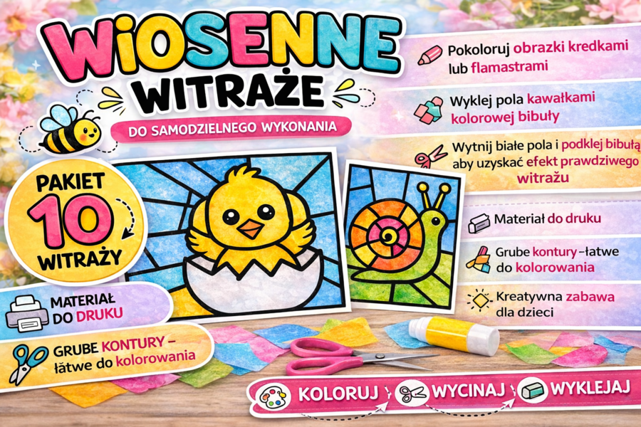 Wiosenne witraże 🌸 szablony do druku PDF | prace plastyczne, przedszkole, wiosna