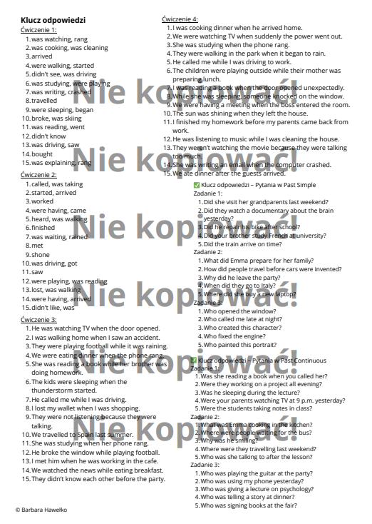 Karta pracy Master the Past - ćwiczenia Past Simple i Continuous B1/B2