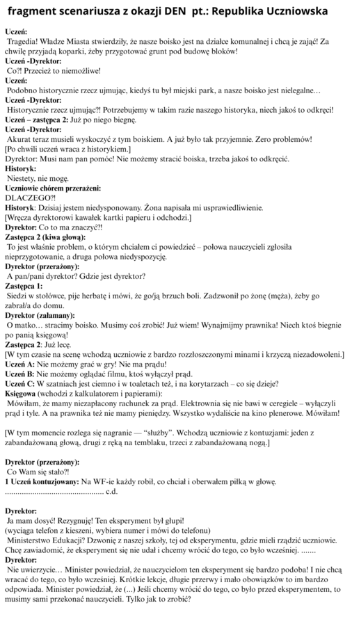 „Republika uczniowska” - scenariusz na Dzień Edukacji z dodatkami!