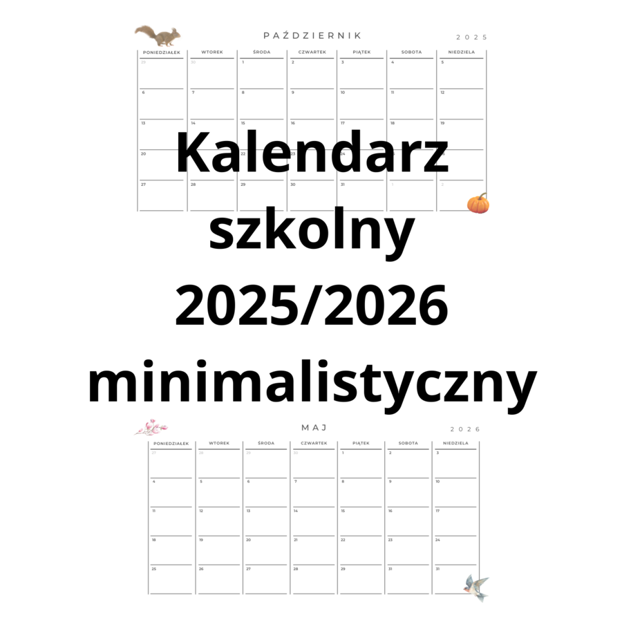 Minimalistyczny kalendarz na rok szkolny 2025/2026