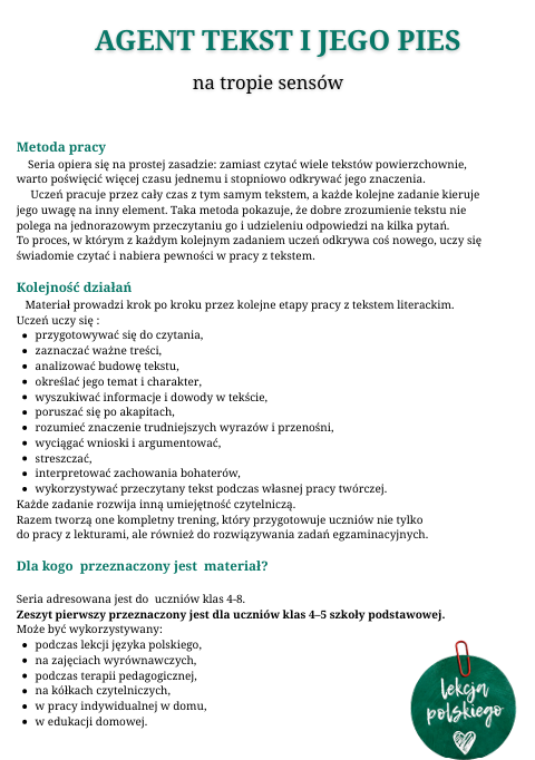 Agent Tekst i jego pies. Trening rozumienia tekstu. seria dla klas 4-8. Zeszyt pierwszy: Tomek Sawyer i misja płot. Klasa 4/5