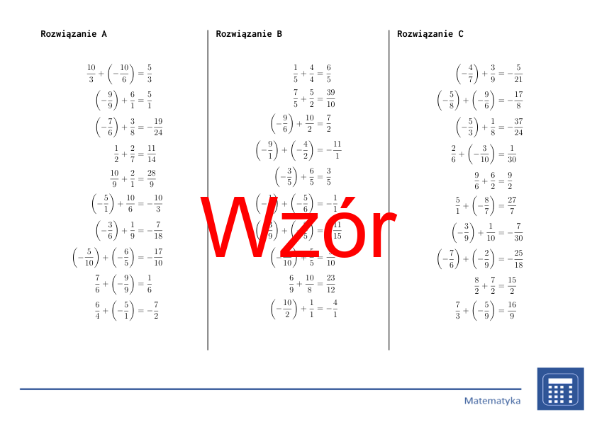Dodawanie ułamków dodatnich i ujemnych | matematyka | 26 kolumn