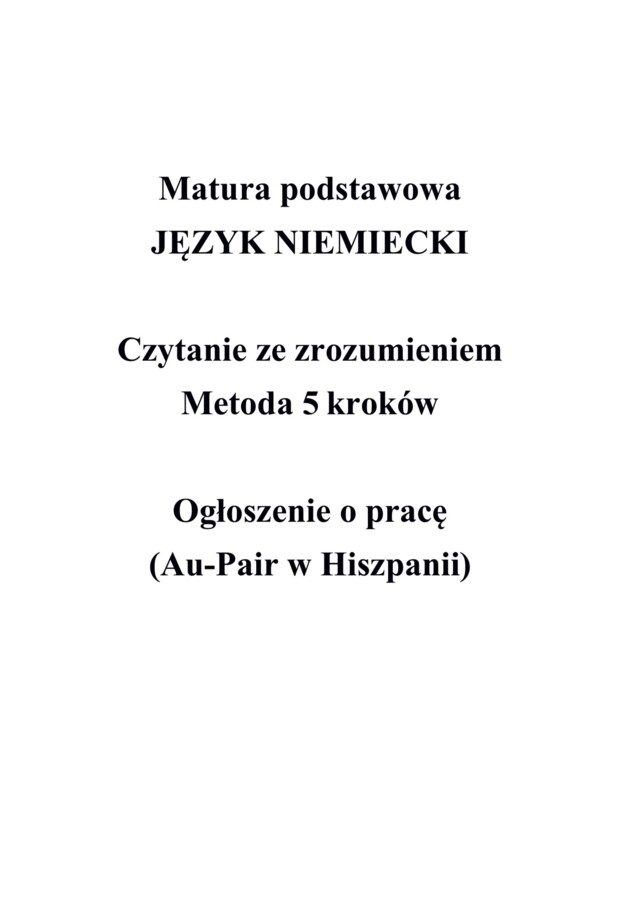 Matura podstawowa JĘZYK NIEMIECKI Czytanie ze zrozumieniem