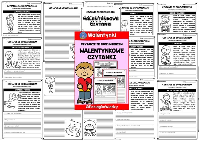Czytanie ze zrozumieniem - Walentynkowe czytanki