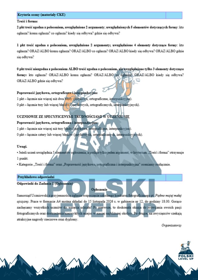 Zaproszenie i ogłoszenie_20 zadań+ proponowane odpowiedzi_Polski Level Up