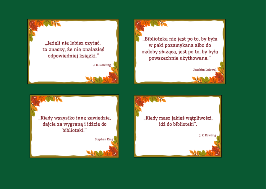 MIESIĄC BIBLIOTEK SZKOLNYCH – biblioteka – gazetka – cytaty – wersja 1