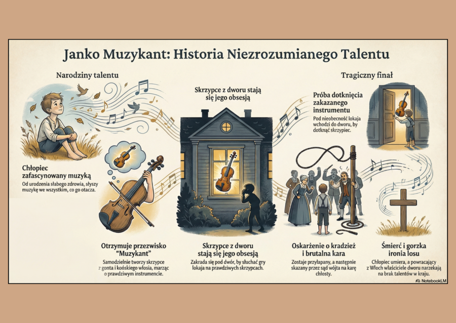 🎻"JANKO MUZUKANT" – karta pracy do noweli + odpowiedzi + 2 infografiki