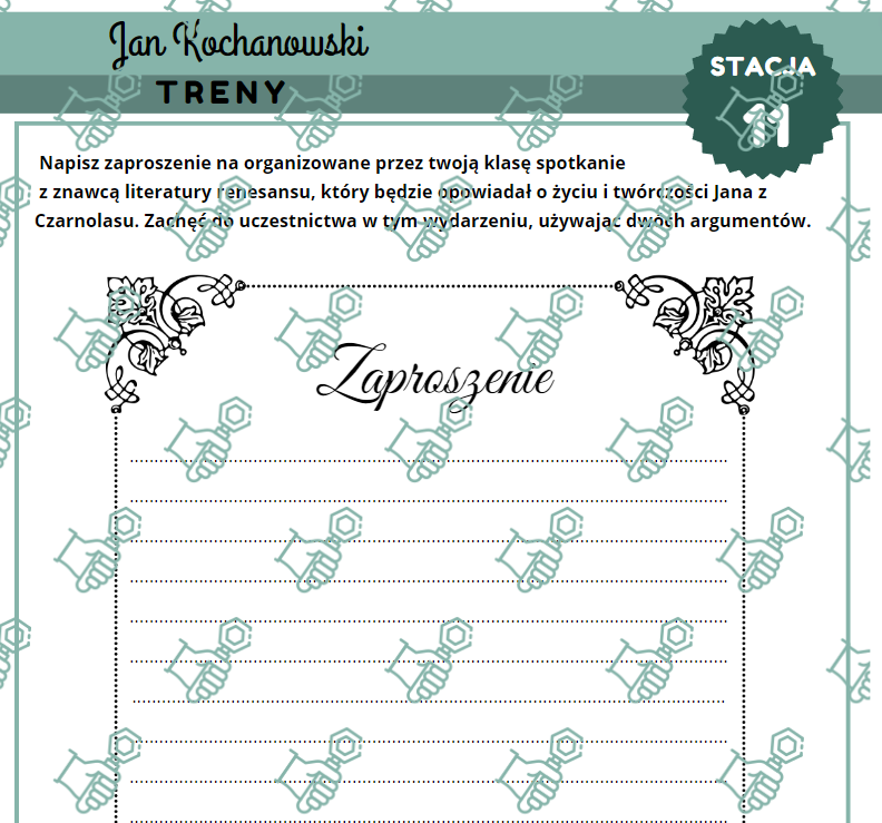 Treny I,V,VII,VIII Jana Kochanowskiego - stacje zadaniowe