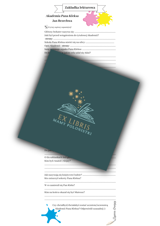 Zakładka lekturowa ,,Akademia Pana Kleksa"