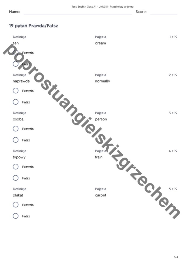 English Class A1 - Unit 3 - testy