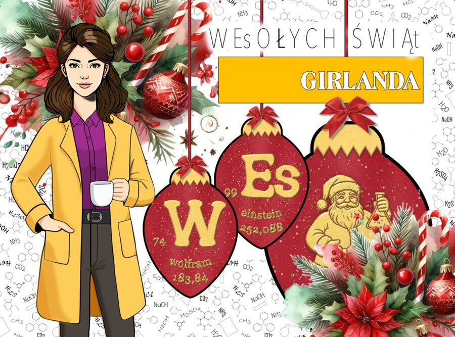 Girlanda / baner / proporczyk / napis / dekoracje / ścienna gazetka szkolna. WESOŁYCH ŚWIĄT z pierwiastków chemicznych! Christmas.