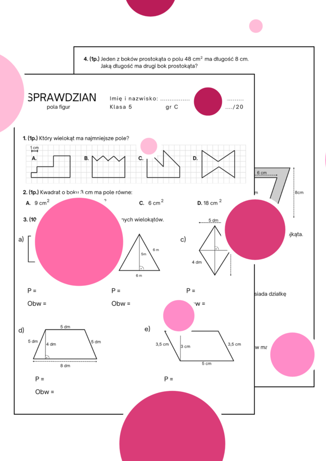 Sprawdzian. Pola figur. Klasa 5. GWO