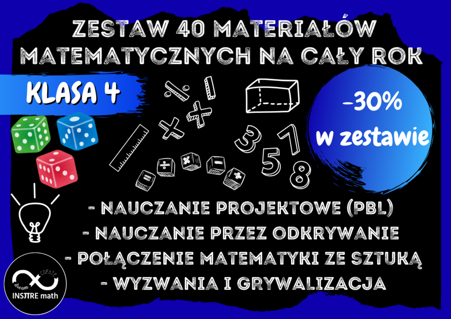 Zestaw materiałów matematycznych na cały rok szkolny dla klasy 4. Projekty, odkrywanie, matematyka i sztuka, grywalizacja.