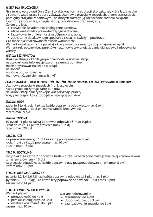 Gra terenowa - stacje zadaniowe - DZIEŃ ZIEMI