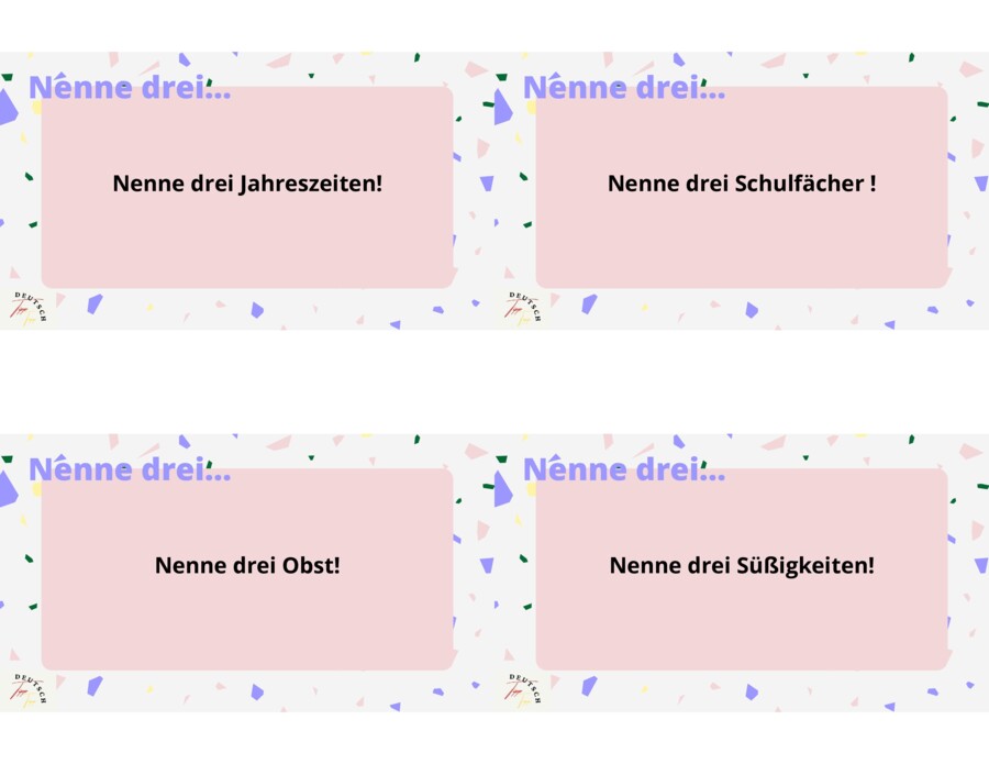 Język niemiecki - Nenne drei..!- gra utrwalająca słownictwo
