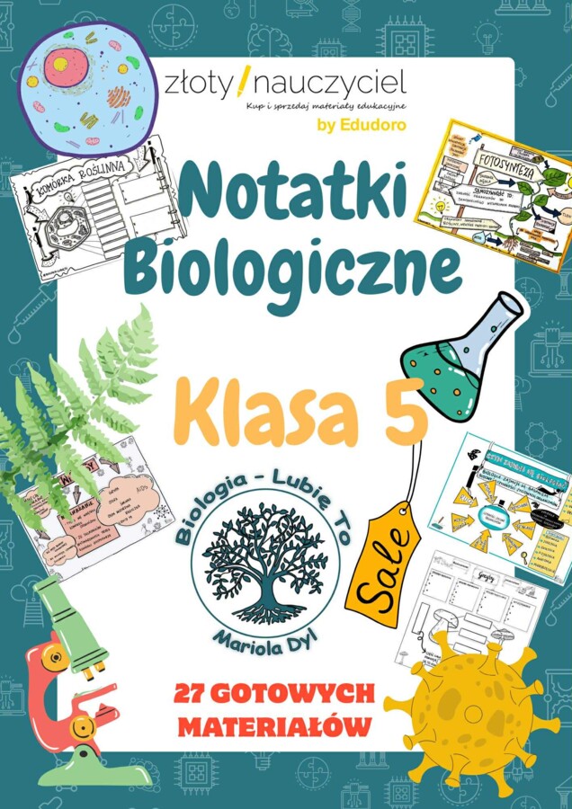Zestaw materiałów biologia dla klasy 5 (17 gotowych wklejek+10 kart pracy do uzupełnienia)