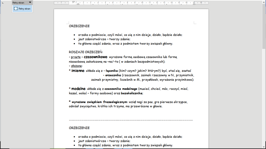 Rodzaje orzeczenia - wklejka do zeszytu