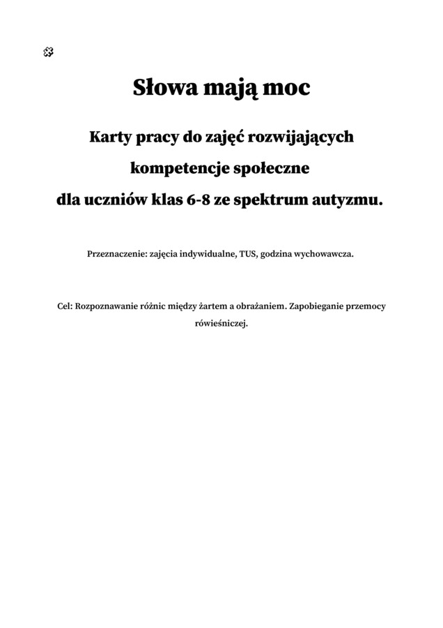 Karty pracy Słowa mają moc - emocje klasa 6-8