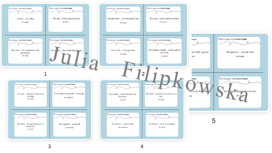 Present Simple/ Karty do mówienia/ Mówienie/ Speaking/ Konwersacje/ Klasy 4-8/ Klasy 4-6/ Klasy 6-8/ SP/ Warm-up/ Rozgrzewka/ Speaking cards/ Gramatyka/ Grammar/ Speaking cards grammar/ Grammar cards/ E8/