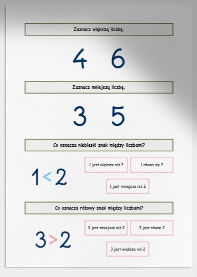 Porównywanie liczb w zakresie do 10. Karta pracy. Sprawdzian