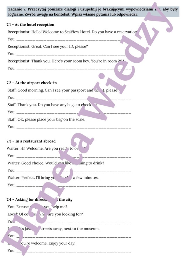 🌞WAKACYJNE REAKCJE JĘZYKOWE🌞- KARTA PRACY – SUMMER HOLIDAY - KLASY 4-8 SZKOŁY PODSTAWOWEJ- PRZYKŁADOWE DIALOGI NA WAKACJACH, NA LOTNISKU, W RESTAURACJI ITP., PYTANIA I SLOWNICTWO POTRZEBNE W PODRÓŻY, BUDOWANIE WŁASNYCH DIALOGÓW+ ODPOWIEDZI