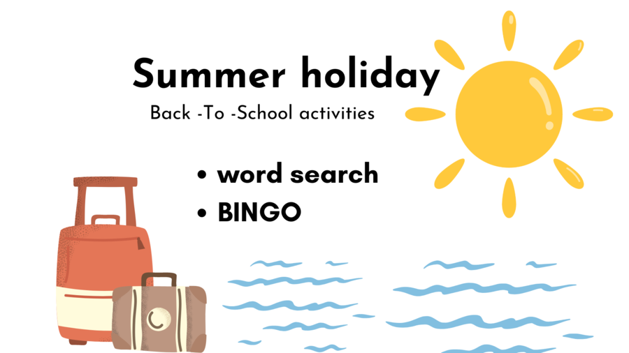Summer Holiday BINGO + word search- back to school