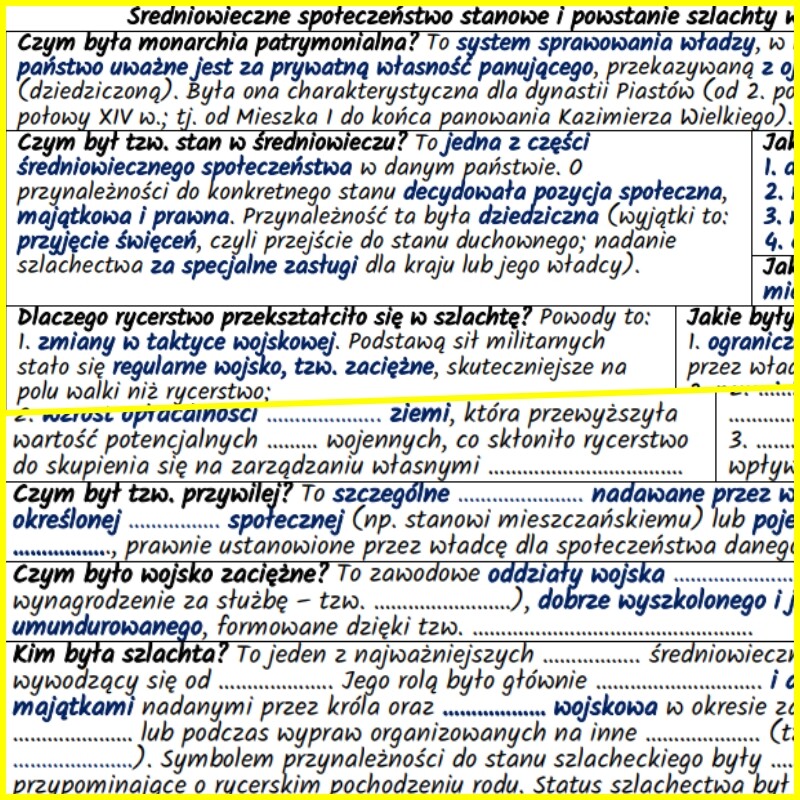 Średniowieczne społeczeństwo stanowe i powstanie szlachty w Polsce w XIV–XV w. – notatki i karta pracy
