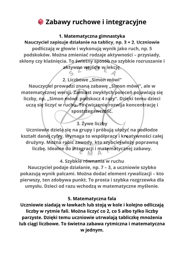 50 aktywnych pomysłów na rozpoczęcie lekcji matematyki