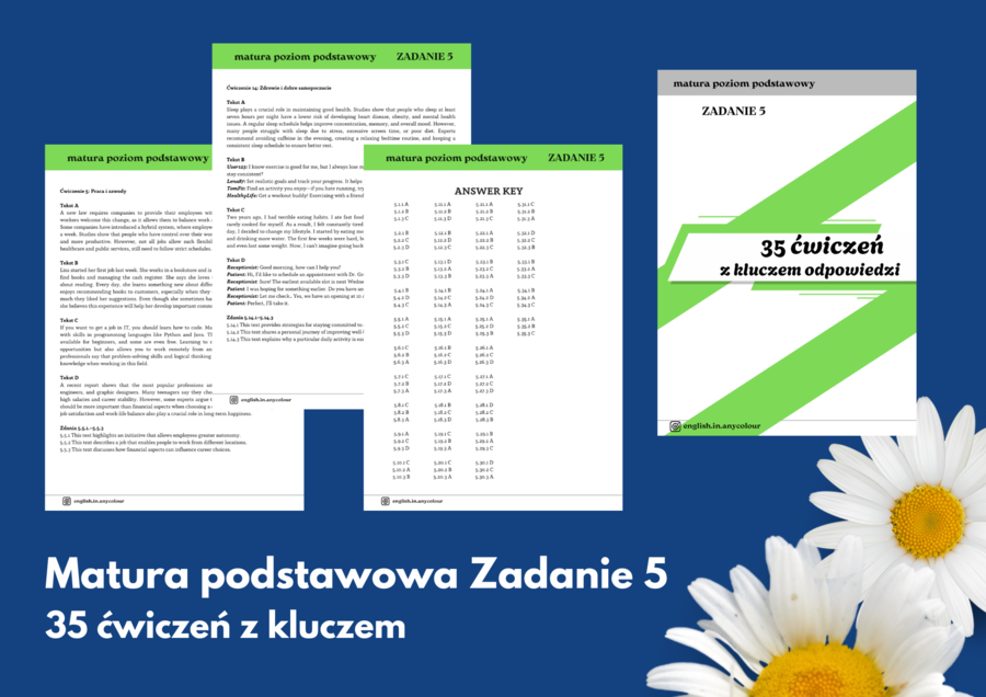 Angielski: matura poziom podstawowy. Zadanie 5. 35 ćwiczeń z kluczem odpowiedzi.