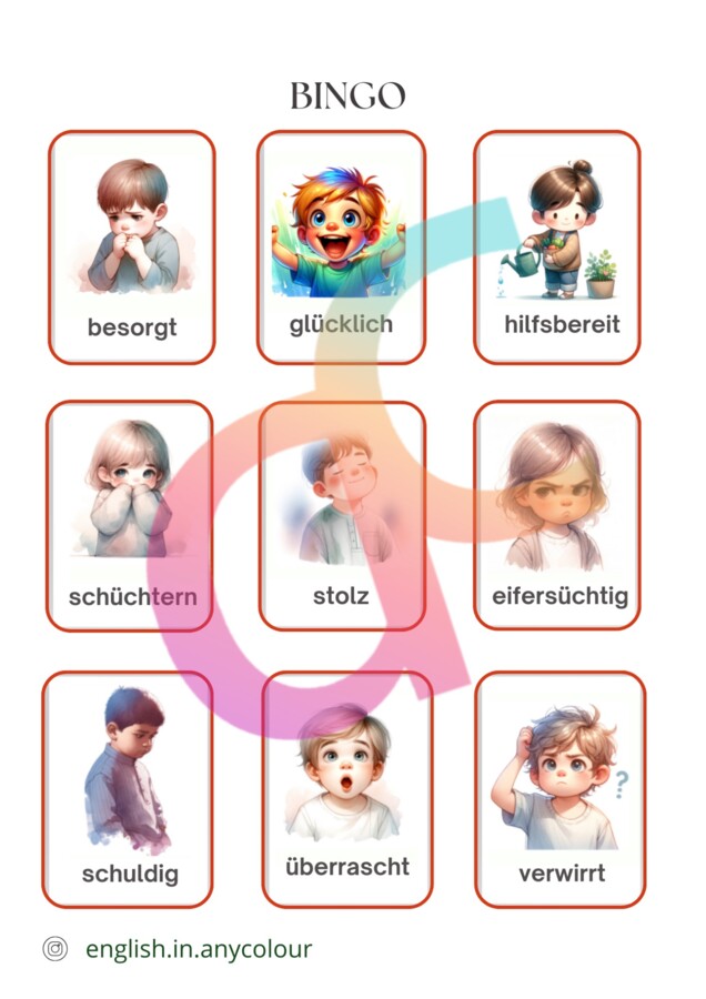 Niemiecki - Angielski Gefühle - Uczucia w języku niemieckim dla uczniów z wykładowym angielskim