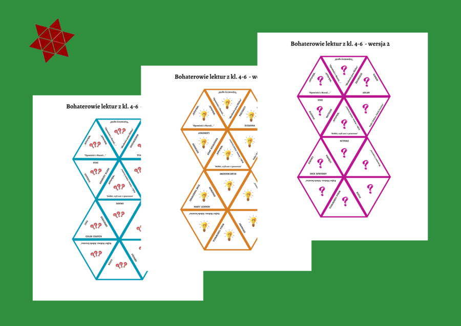 BOHATEROWIE LEKTUR z kl. 4-6 - trimino 12 elementów