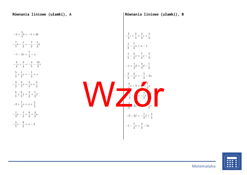 Równania liniowe (ułamki) | matematyka, algebra | 26 kolumn