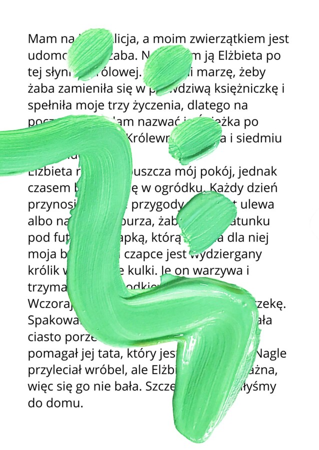 Dyktando. Tekst plus to samo dyktando z lukami (rz/ż, ó/u oraz wielka i miała litera w tytułach, imionach, przydomkach).