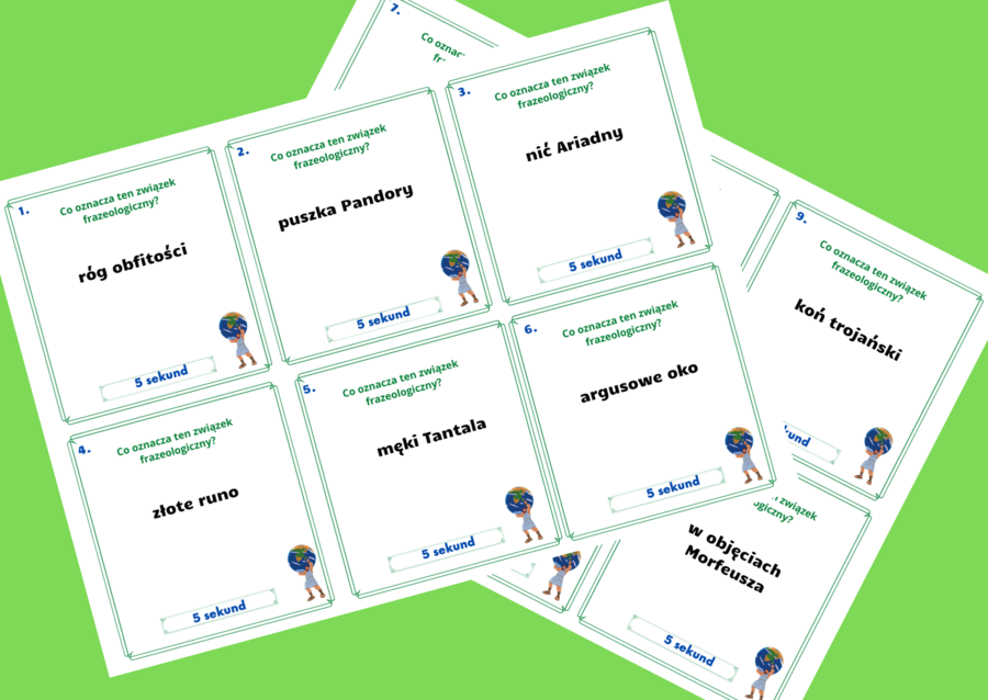 Frazeologizmy mitologiczne - „Gra 5 sekund” – kl.5-8 – powtórzenie - związki frazeologiczne - MITY - mitologia grecka