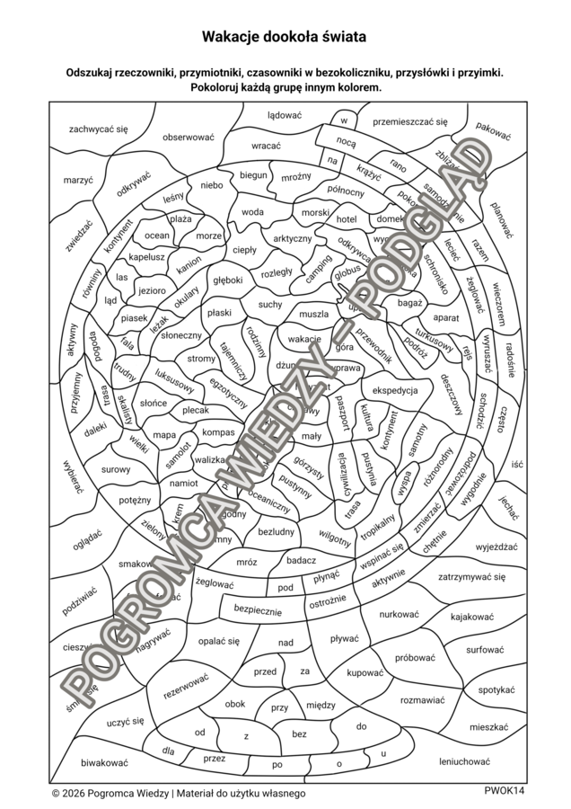Wakacje dookoła świata -  karta pracy + klucz odpowiedzi