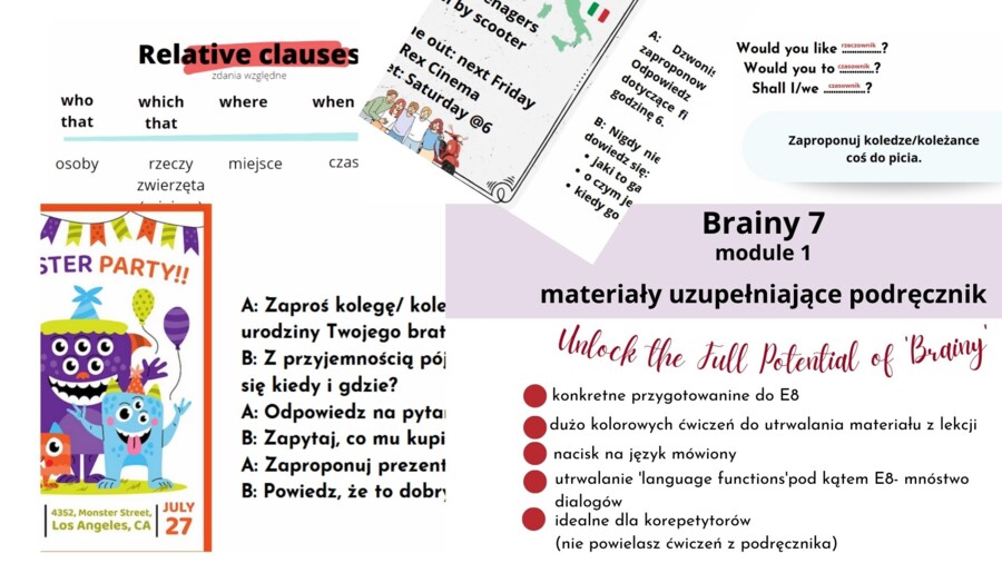 Brainy 7, module 1, dodatkowe materiały rozszerzające podręcznik,przygotowanie do E8