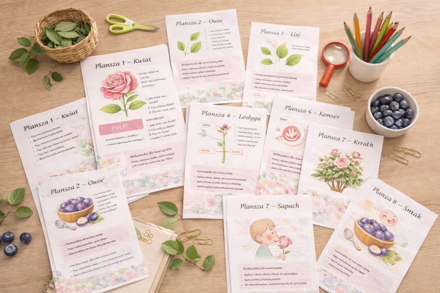 Mały ogrodnik: róża, jagoda, liść