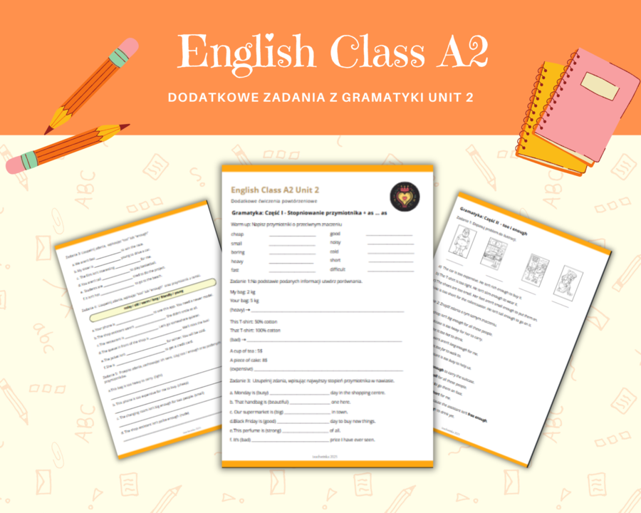 Gramatyka klasa 6: Przymiotniki - stopniowanie, konstrukcja "as ... as", too, enough. Na podstawie podręcznika English Class A2 Unit 2