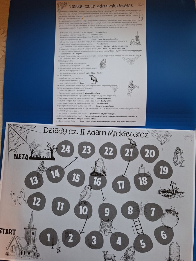 Dziady cz. II - gra planszowa, test z lektury, grywalizacja