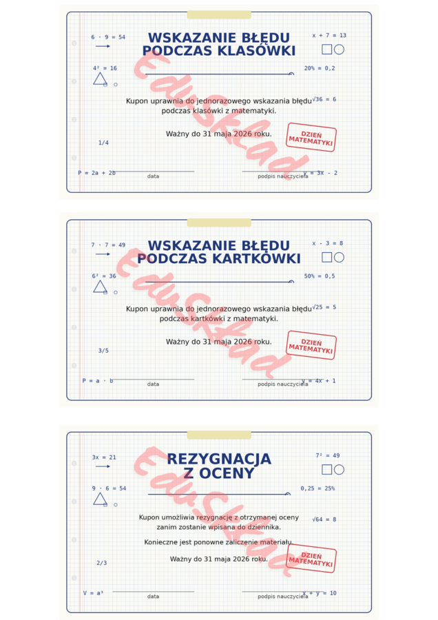 📘 Kupony motywacyjne na matematykę