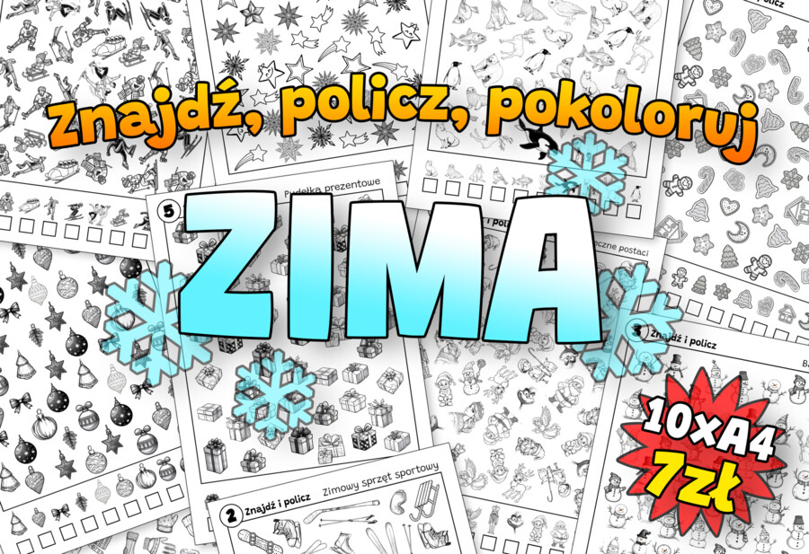 Znajdź, policz, pokoloruj - ZIMA