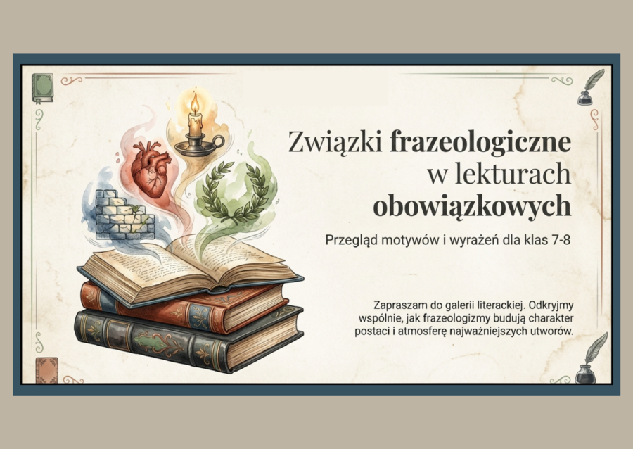 ZWIĄZKI FRAZEOLOGICZNE W LEKTURACH – frazeologizmy - prezentacja multimedialna (16 slajdów)