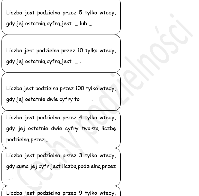 Notatki z cech podzielności - wklejki do zeszytu