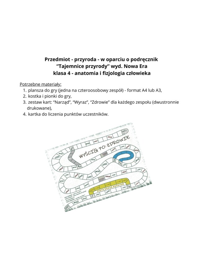 Gra planszowa - ciało człowieka - klasa 4